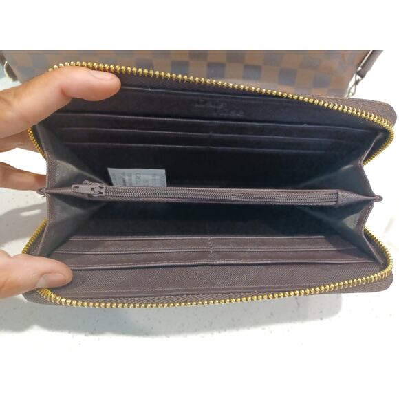 Daisy Rose Tote Bag with Wallet Brown Checkered PU Vegan Leather New - Picture 7 of 10